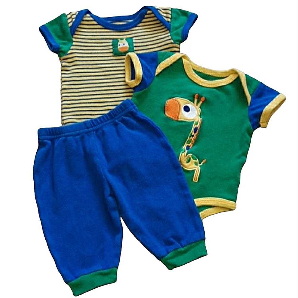 Nuby Baby 3-6M Short-Sleeve Color Block Giraffe Onesie & Joggers 3-Piece Set